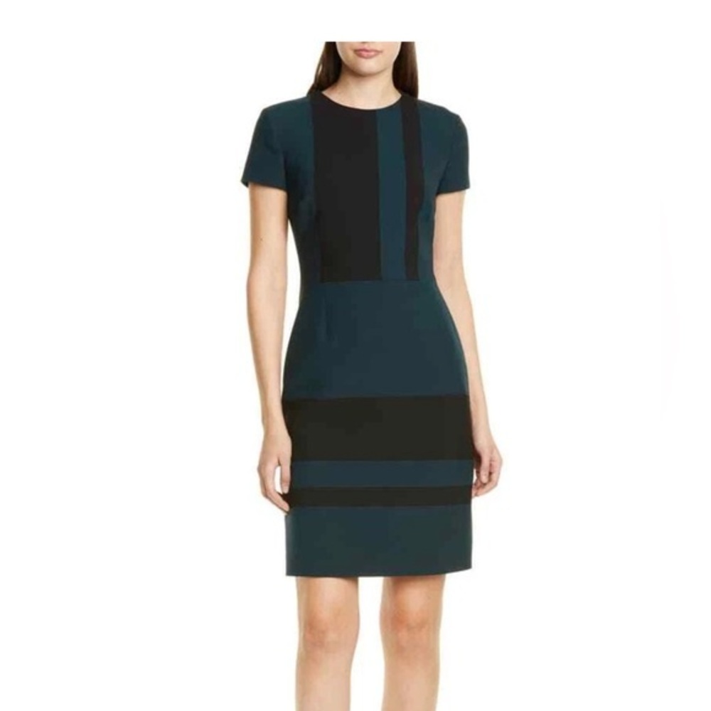 HUGO BOSS Black Green Dermely Structured Stretch Knit Dress 8 US = M 12UK 44IT